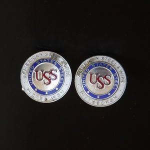 Vtg USS Cufflinks US STEEL WIRE Enamel Silver